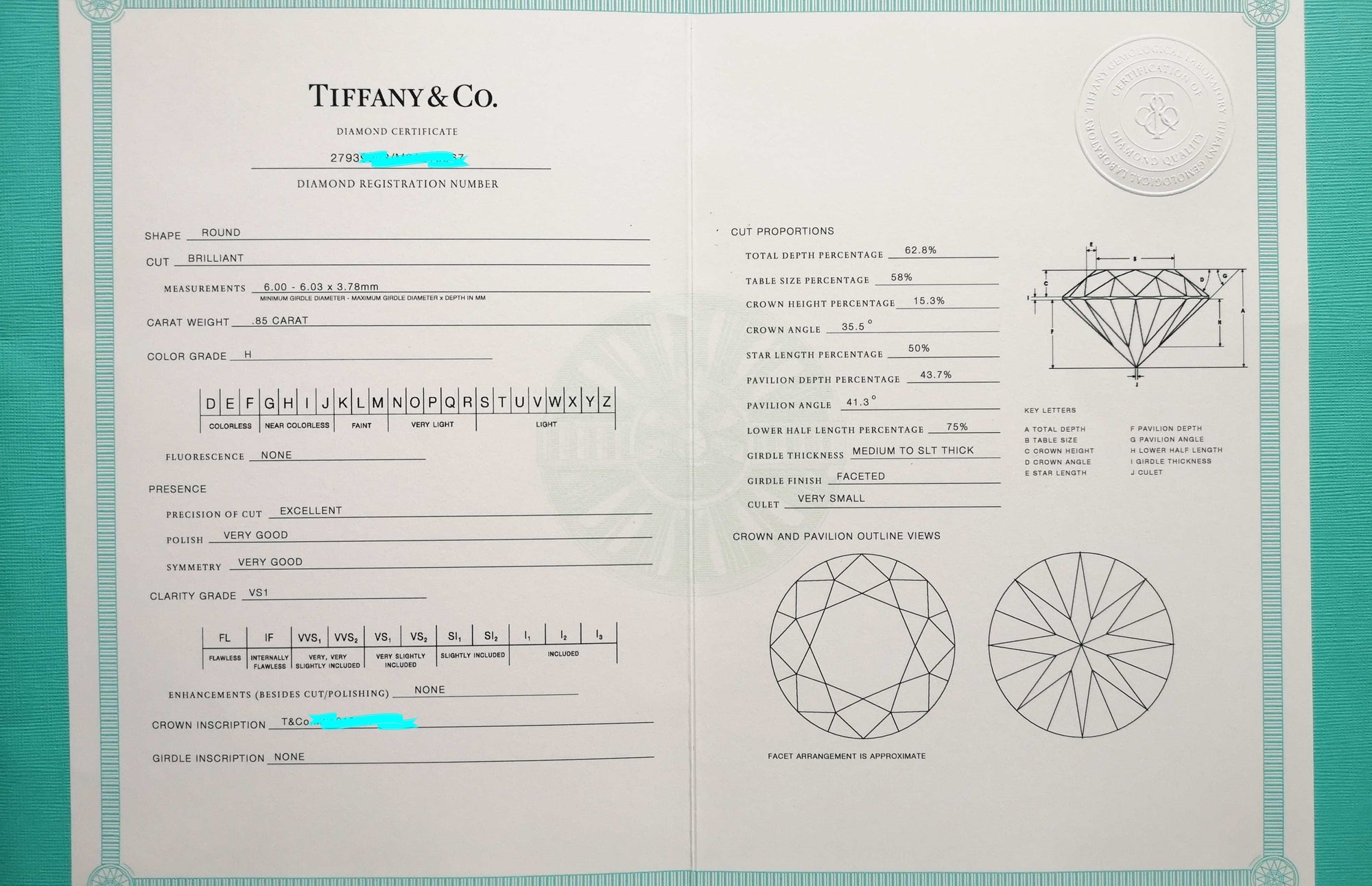 Tiffany & Co. 1.18tcw H/VS1 Round Brilliant Diamond Engagement Ring with Side Stones