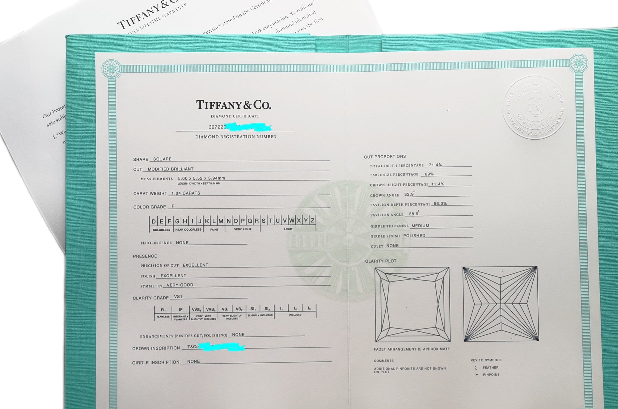 Tiffany & Co. 1.04ct F/VS1 Princess Cut Diamond Engagement Ring