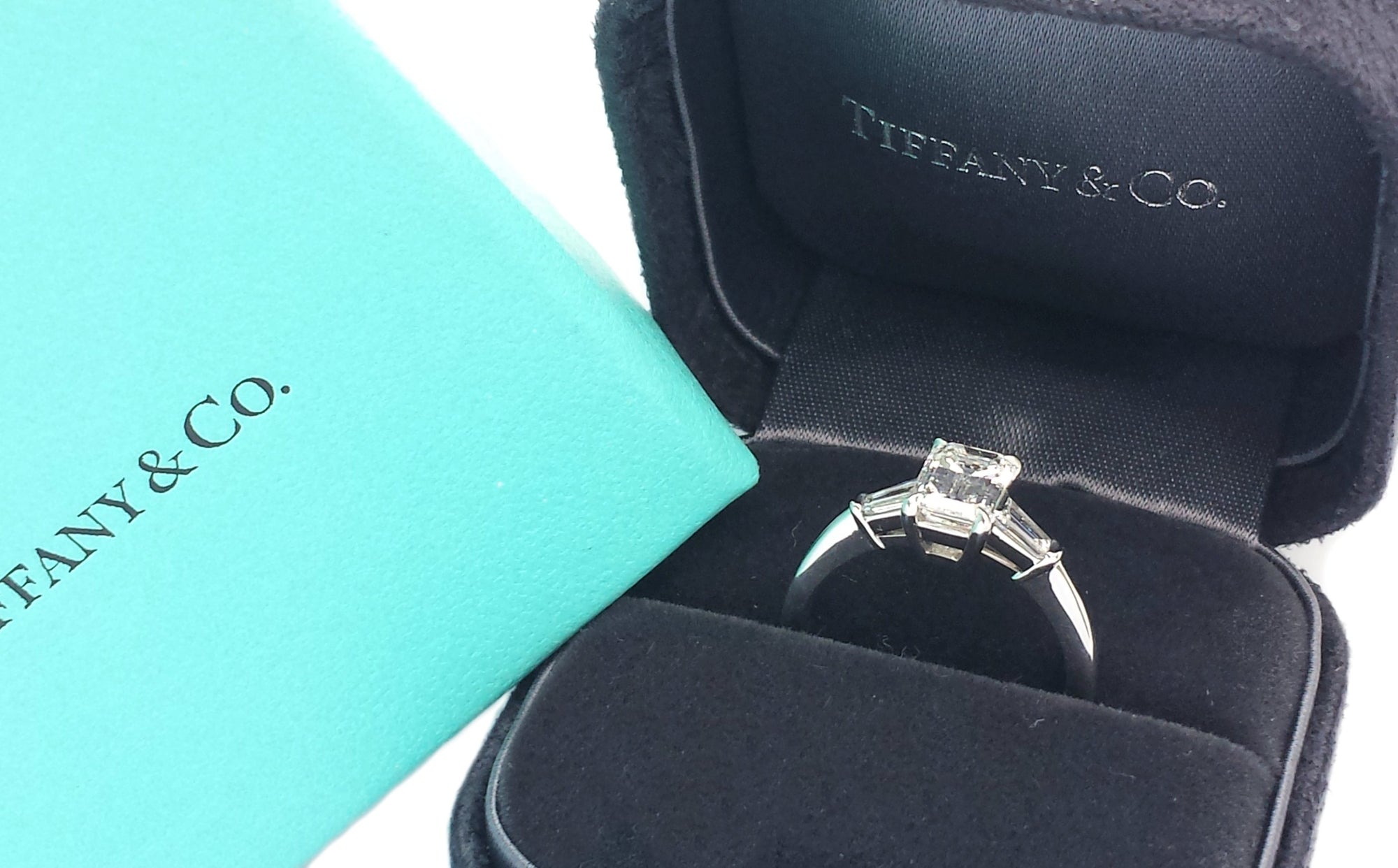 Tiffany & Co. 1.46tcw F/VS1 Emerald Cut Diamond Engagement Ring with Tapered Baguettes