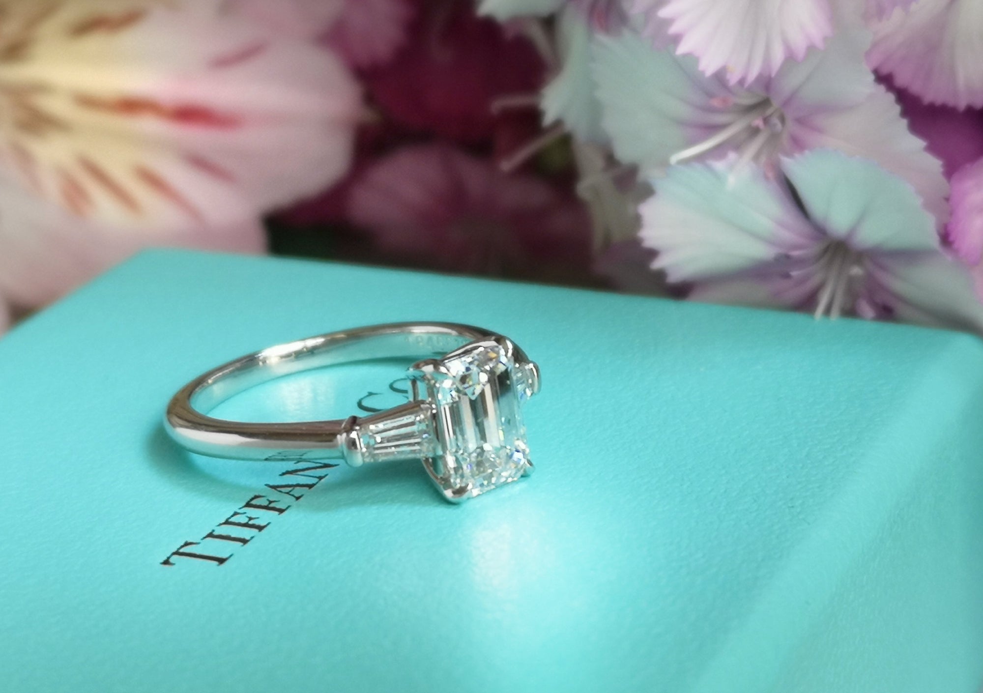 Tiffany & Co. 1.46tcw F/VS1 Emerald Cut Diamond Engagement Ring with Tapered Baguettes