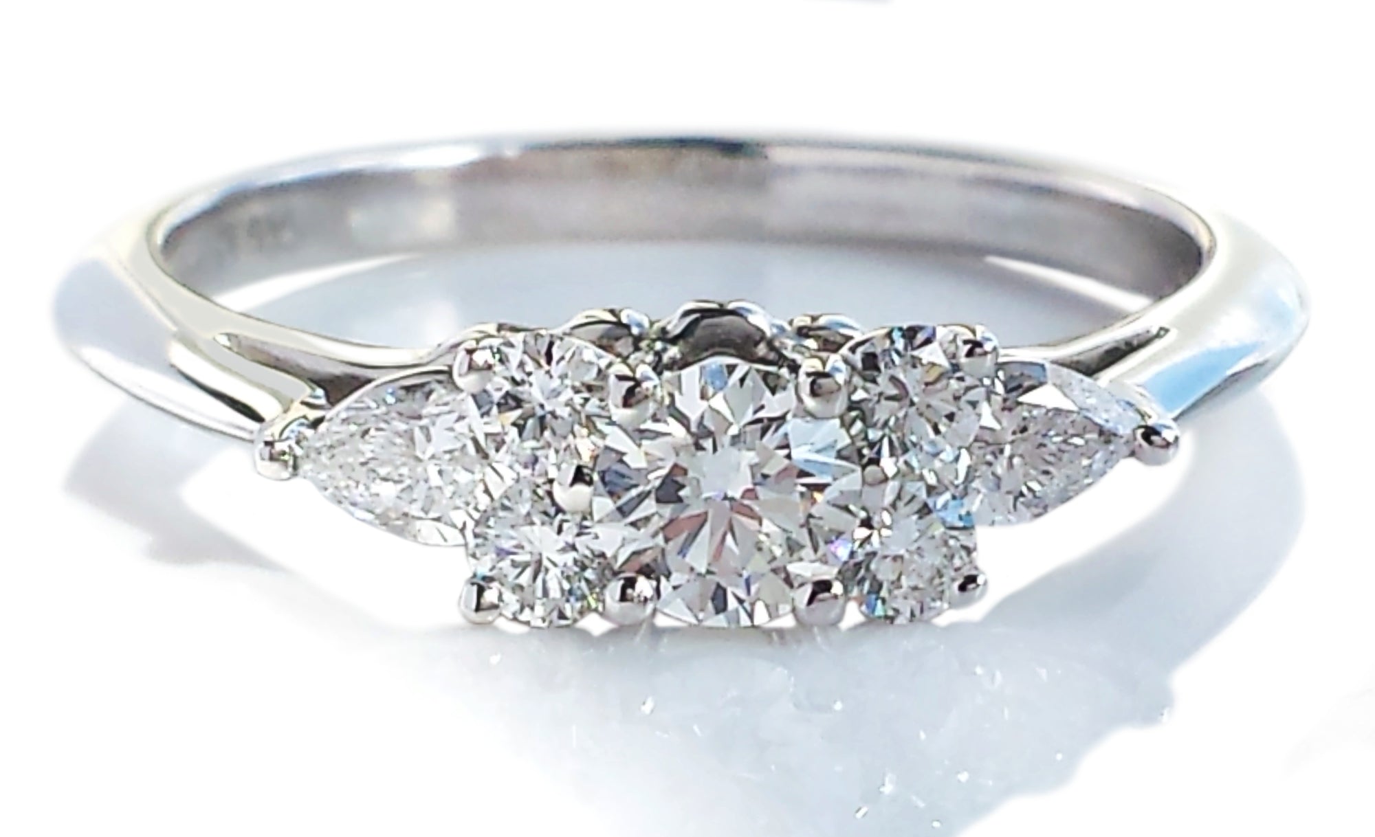 Tiffany & Co 0.63ct 7 Stone Round Brilliant and Pear Diamond Engagement Ring