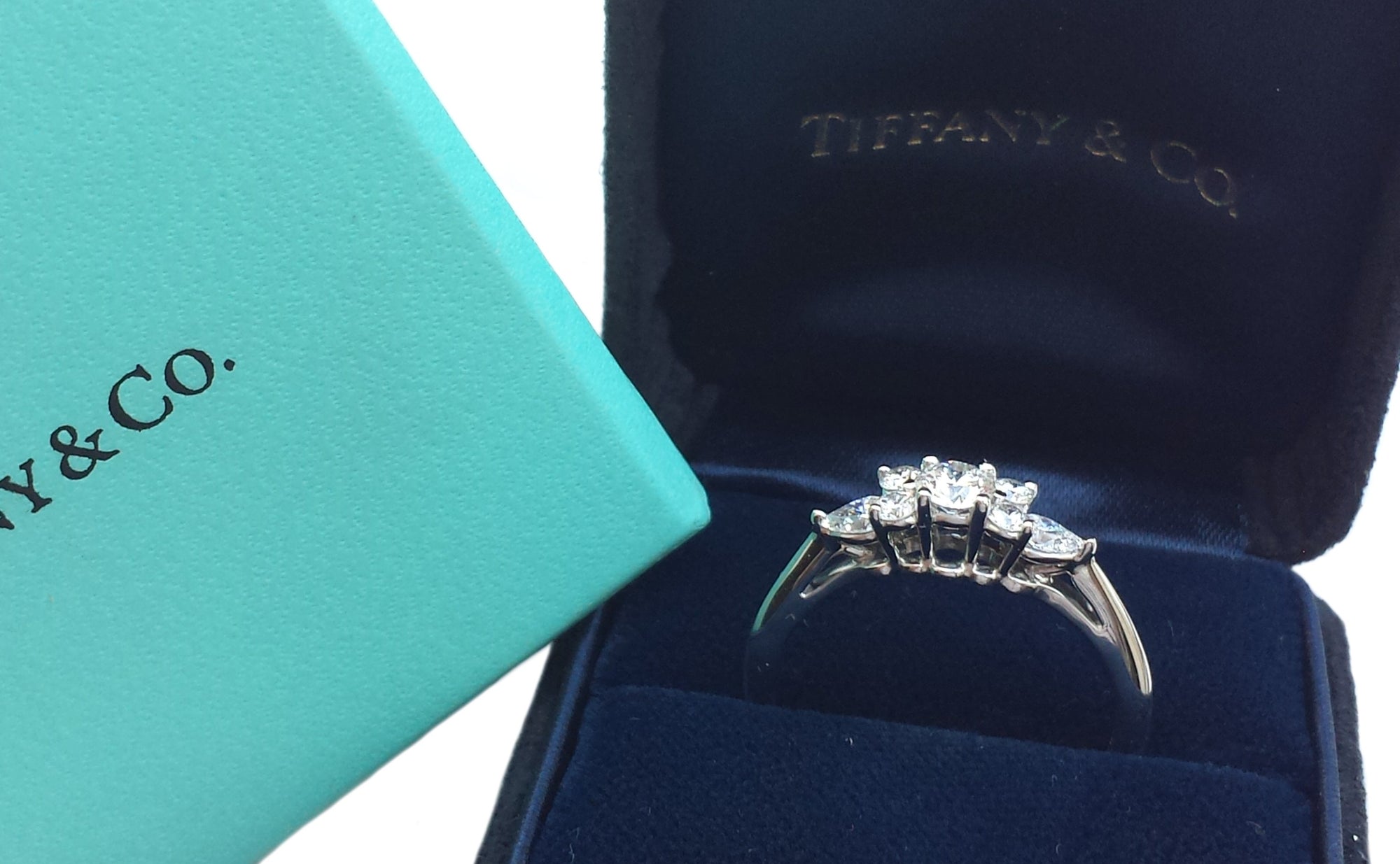 Tiffany & Co 0.63ct 7 Stone Round Brilliant and Pear Diamond Engagement Ring