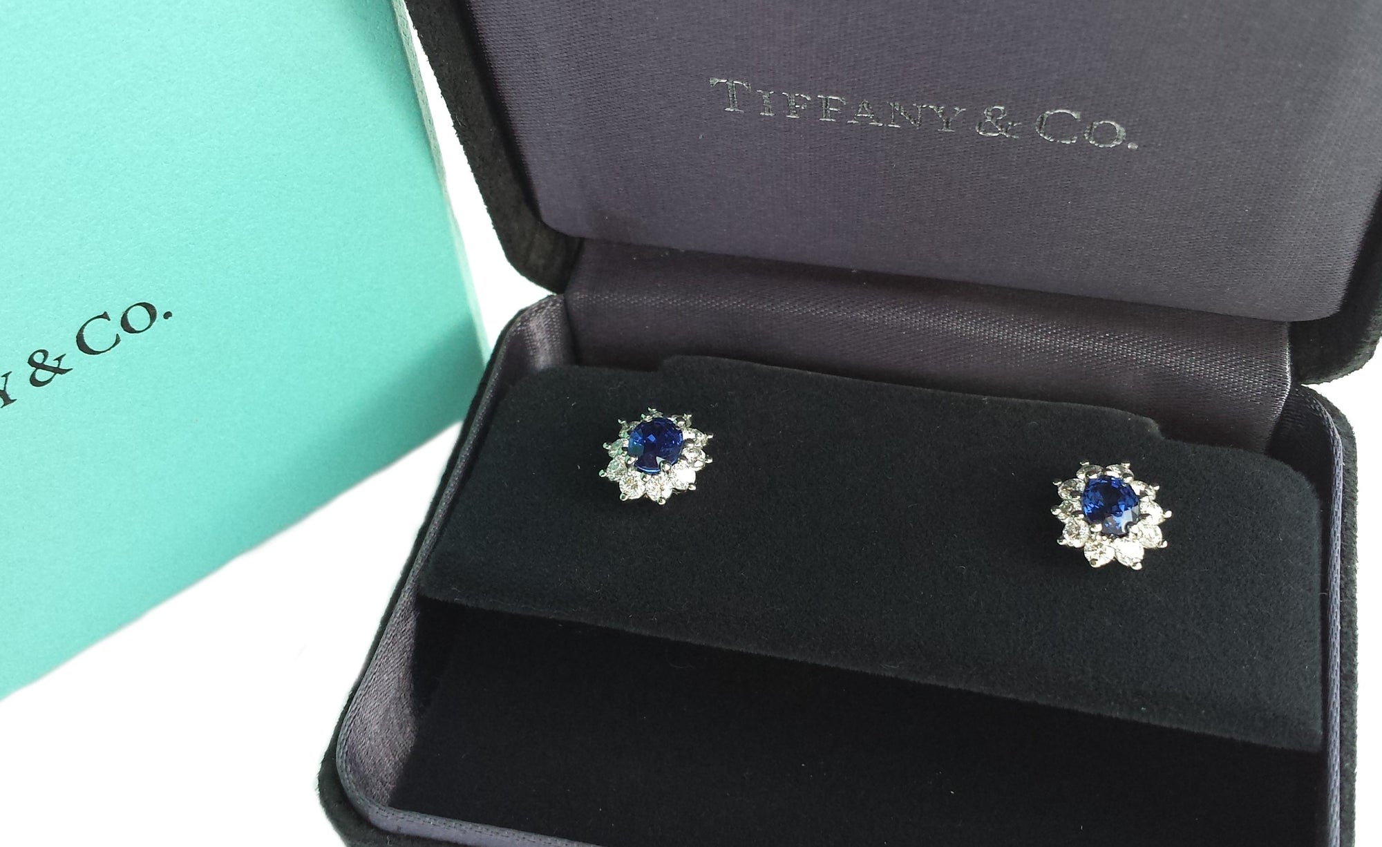 Tiffany & Co. Sapphire & Diamond Cluster Earrings