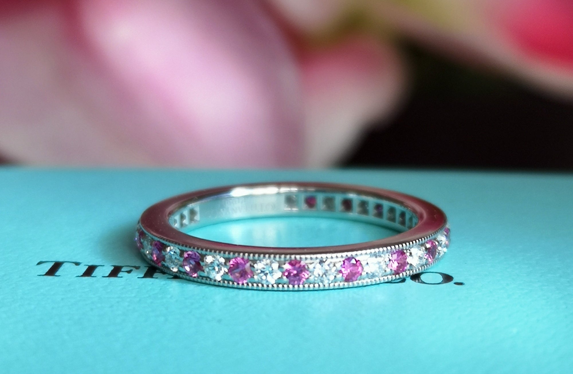 Tiffany & Co. Pink Sapphire & Diamond Legacy Wedding Band / Ring