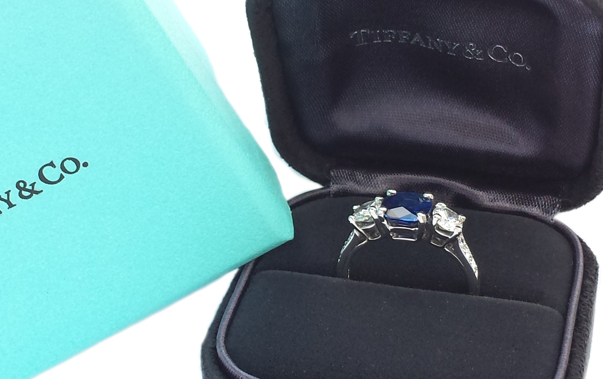 Tiffany & Co. 2.27tcw Three Stone Sapphire & Diamond Engagement Ring