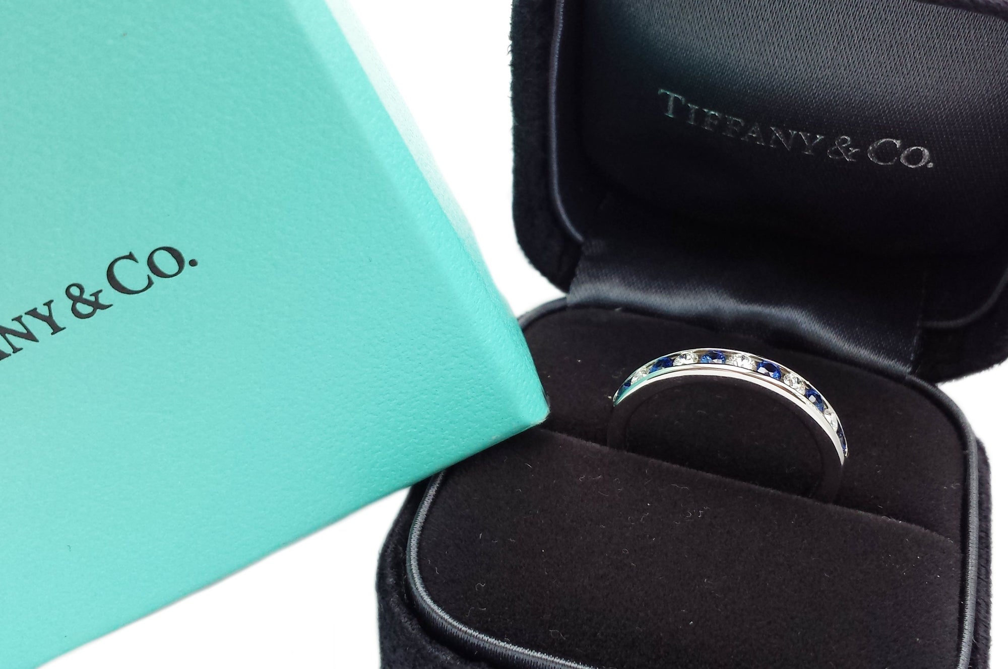 Tiffany & Co. 3mm Sapphire & Diamond Wedding Band Ring