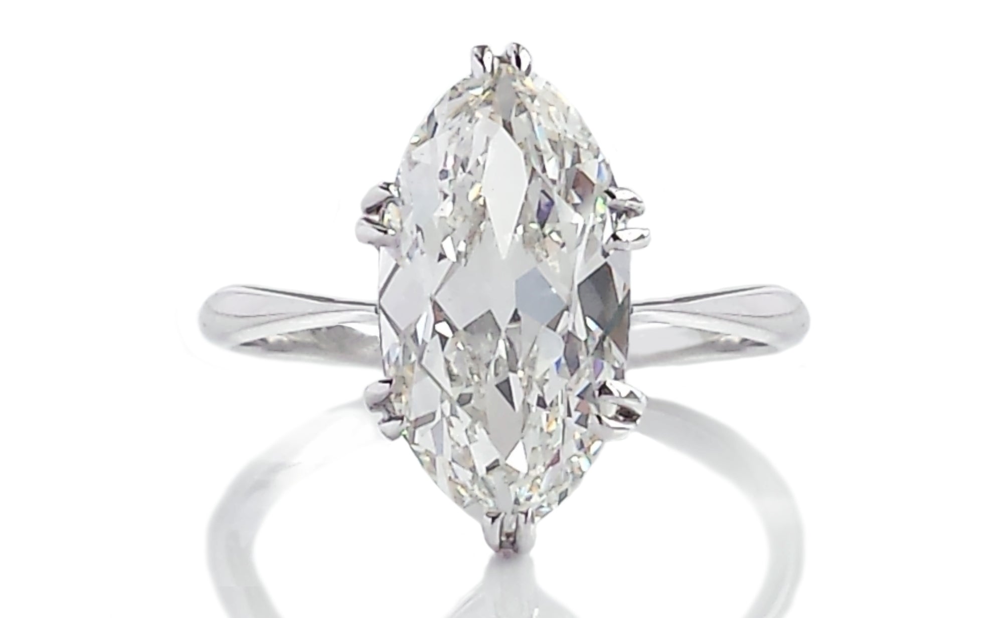 Antique Art Deco 3.68ct H/VS2 Old Marquise Cut Diamond Engagement Ring