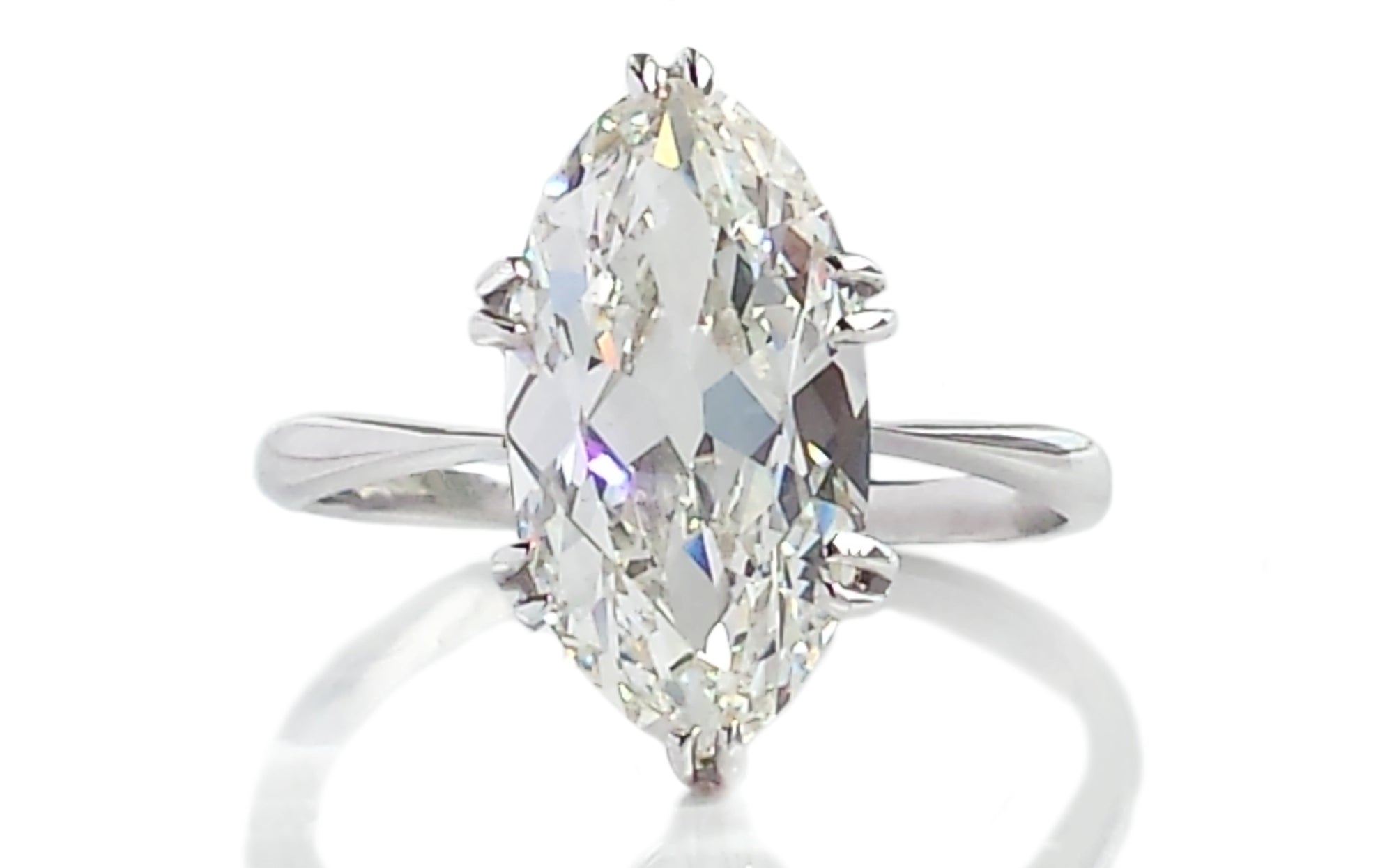 Antique Art Deco 3.68ct H/VS2 Old Marquise Cut Diamond Engagement Ring