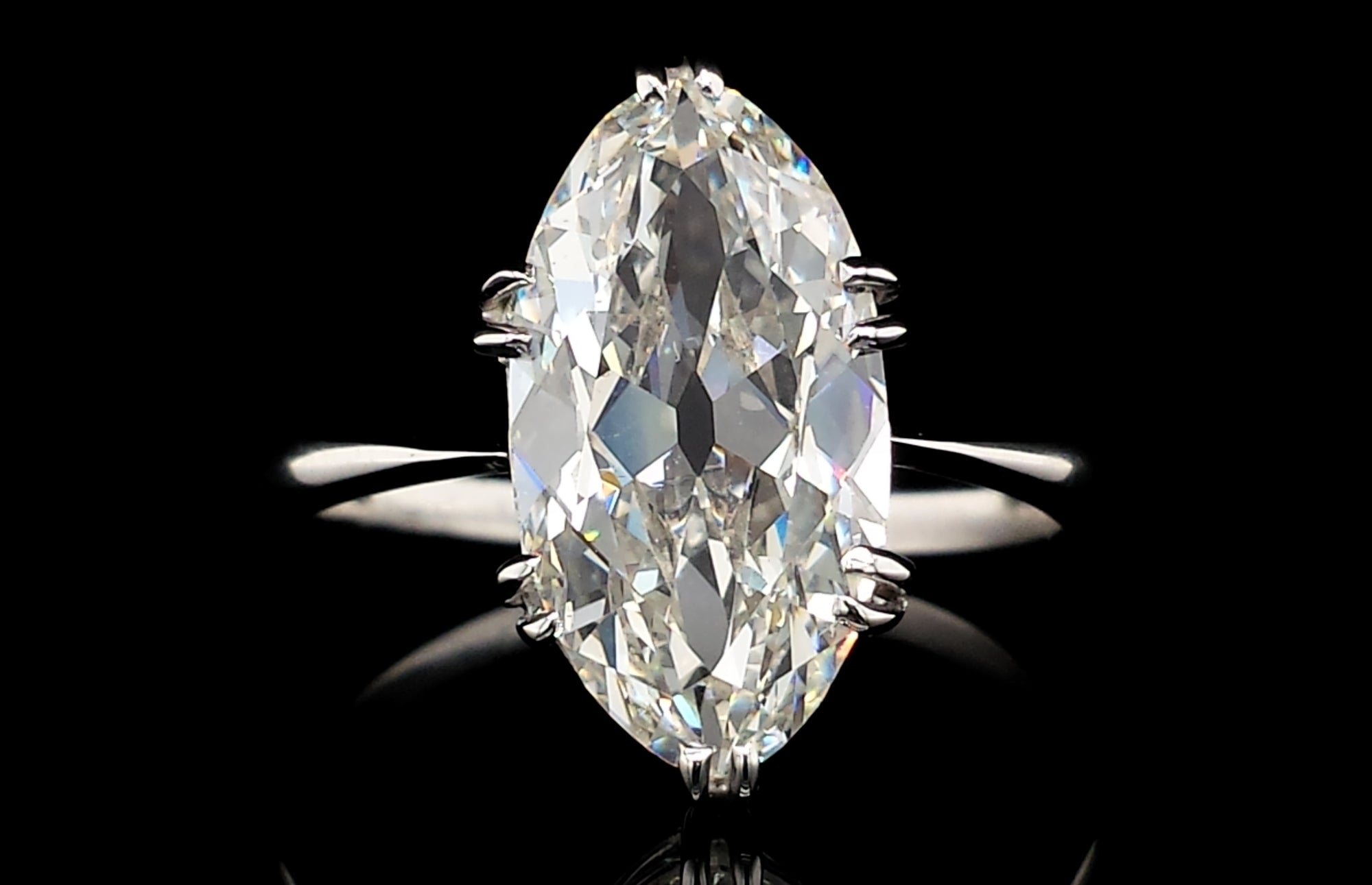 Antique Art Deco 3.68ct H/VS2 Old Marquise Cut Diamond Engagement Ring