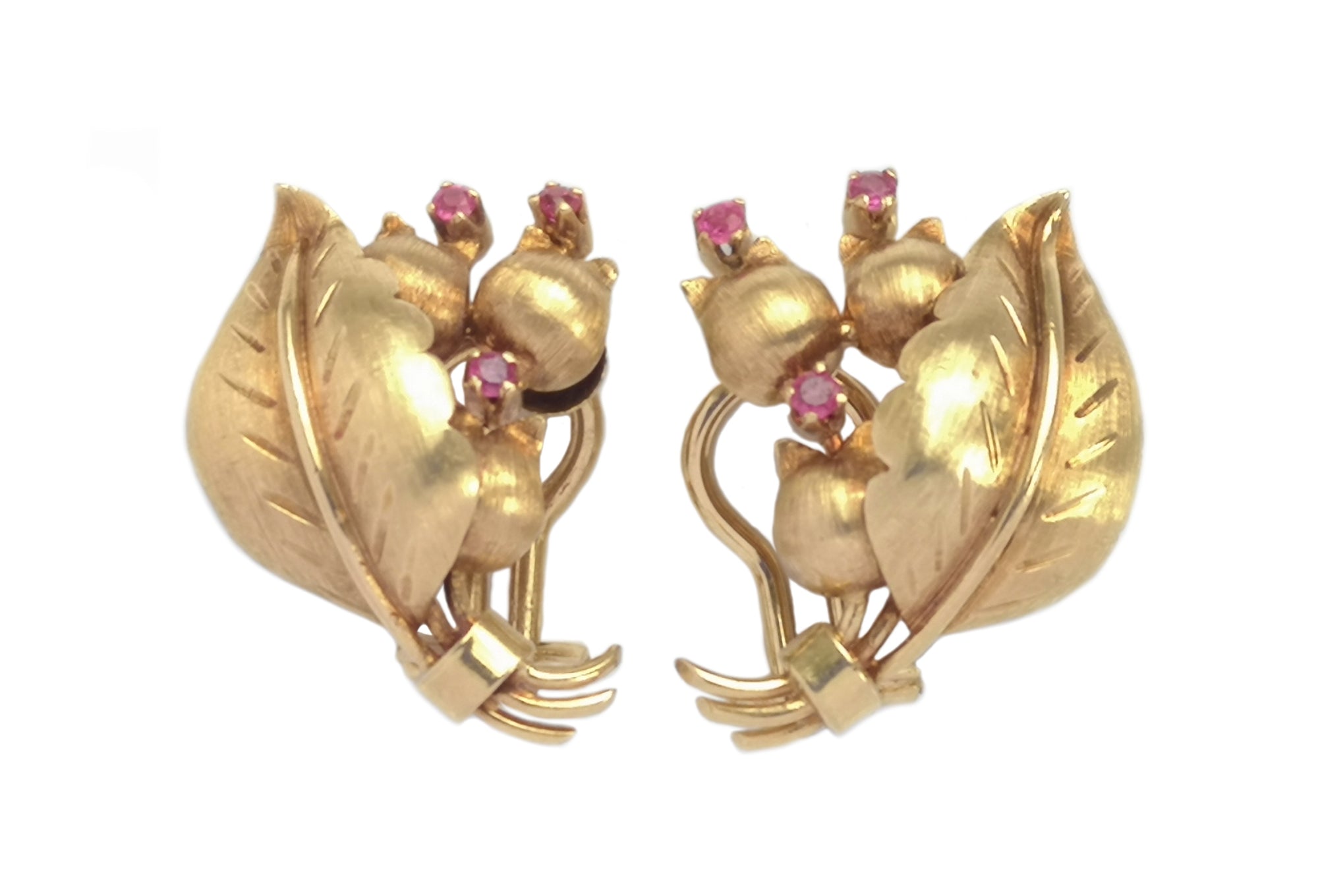 Tiffany & Co Vintage 1960s Ruby Leaf Flower Bud Earrings