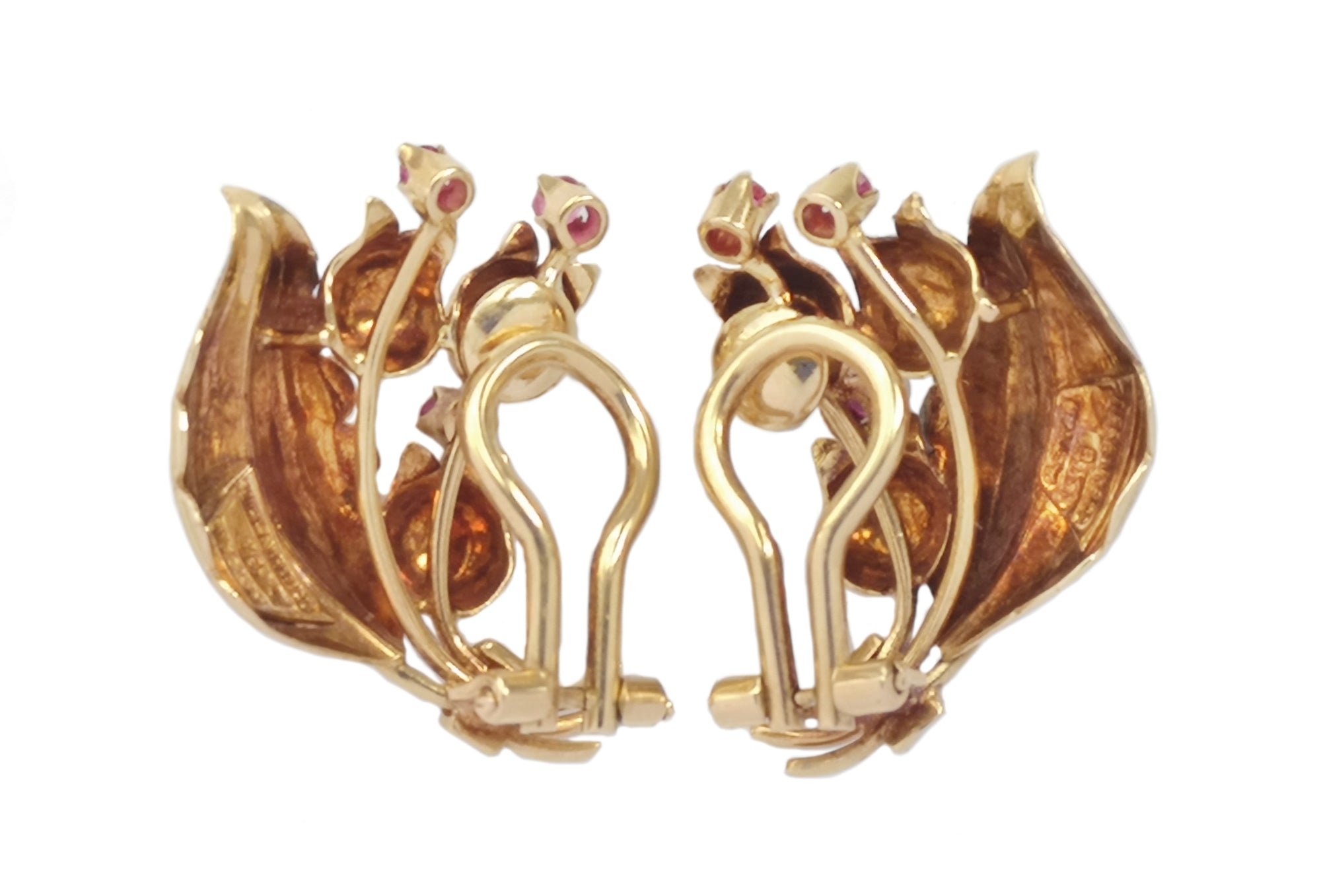 Tiffany & Co Vintage 1960s Ruby Leaf Flower Bud Earrings