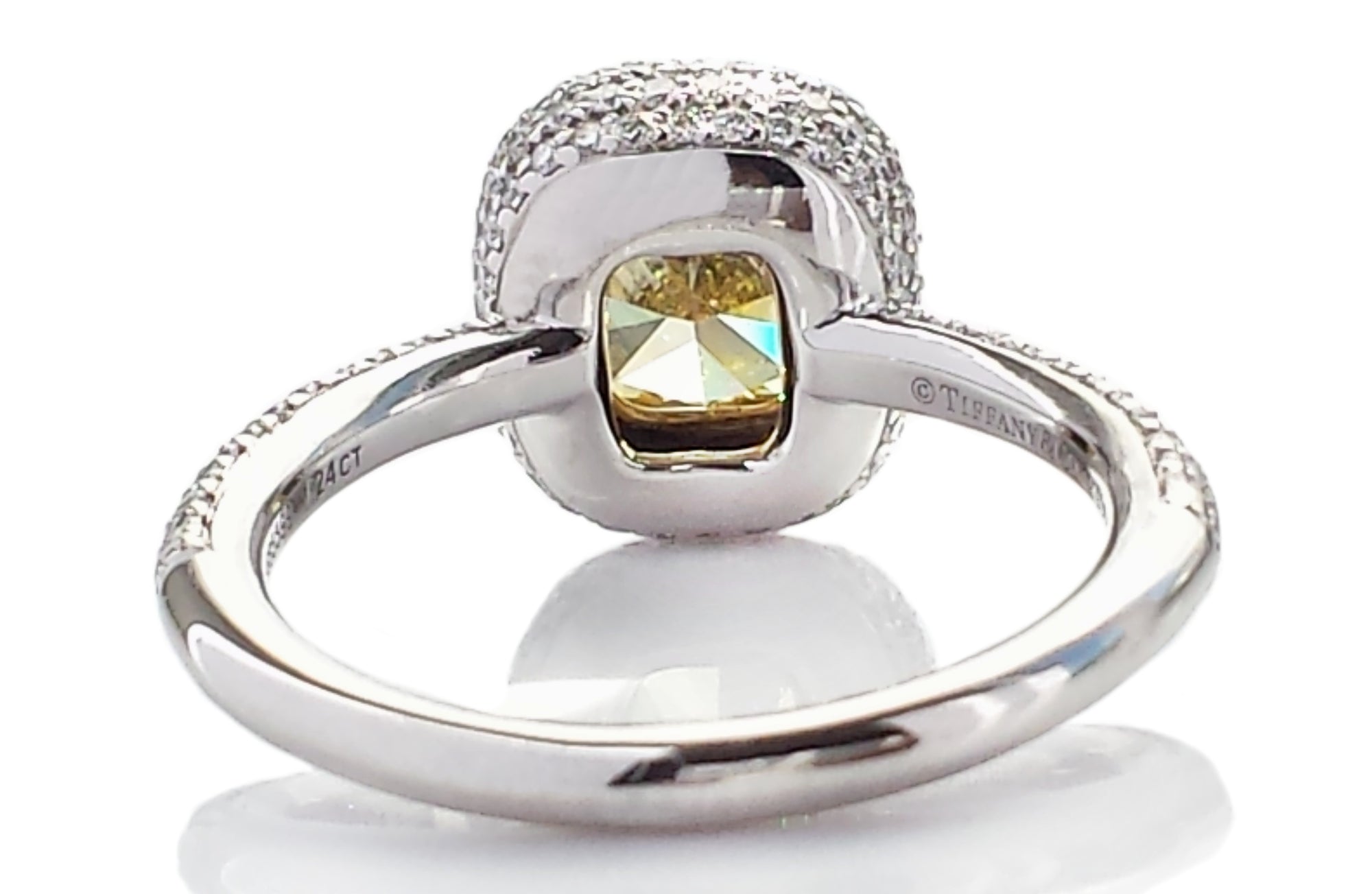 Tiffany & Co. 1.24ct FI/VS2 Fancy Intense Yellow Bezet Set Pave Cushion Cut Diamond Engagement Ring