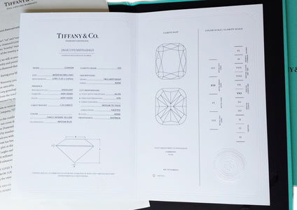 Tiffany & Co. 1.24ct FI/VS2 Fancy Intense Yellow Bezet Set Pave Cushion Cut Diamond Engagement Ring diamond certificate