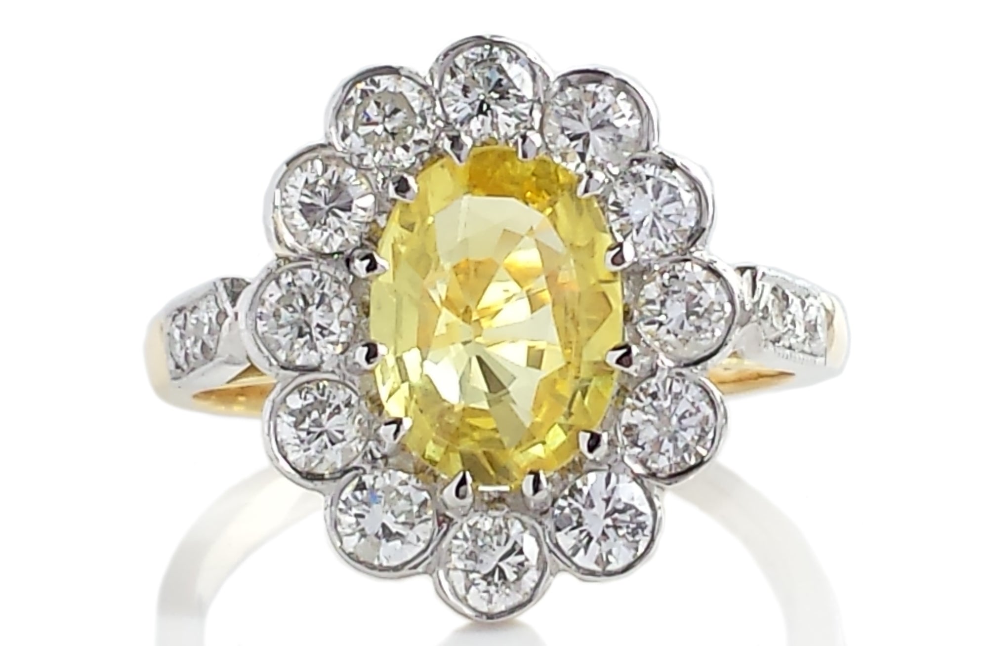 Vintage 1950 Yellow Sapphire Brilliant Cut Diamond Cluster Engagement Ring