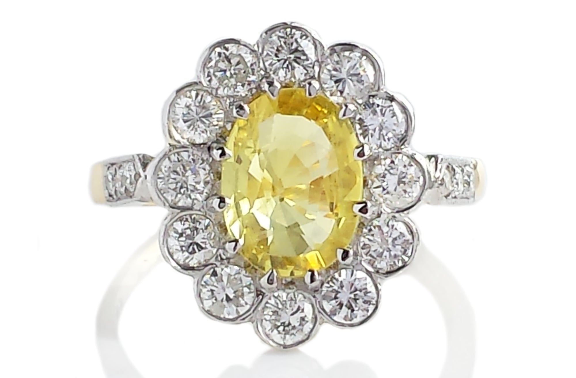 Mid-century Yellow Sapphire & Diamond Cluster Engagement Ring