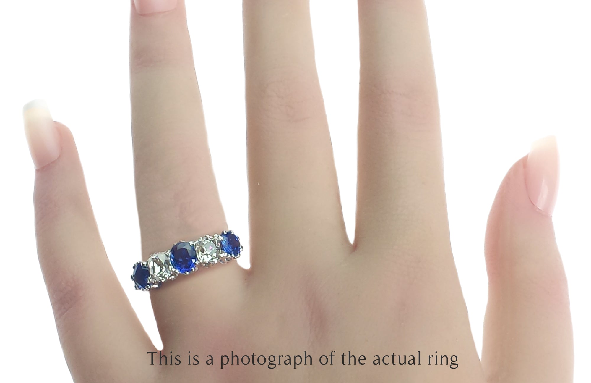 Antique Edwardian 5 Stone Ceylon Sapphire Old Mine Cut Diamond Engagement ring