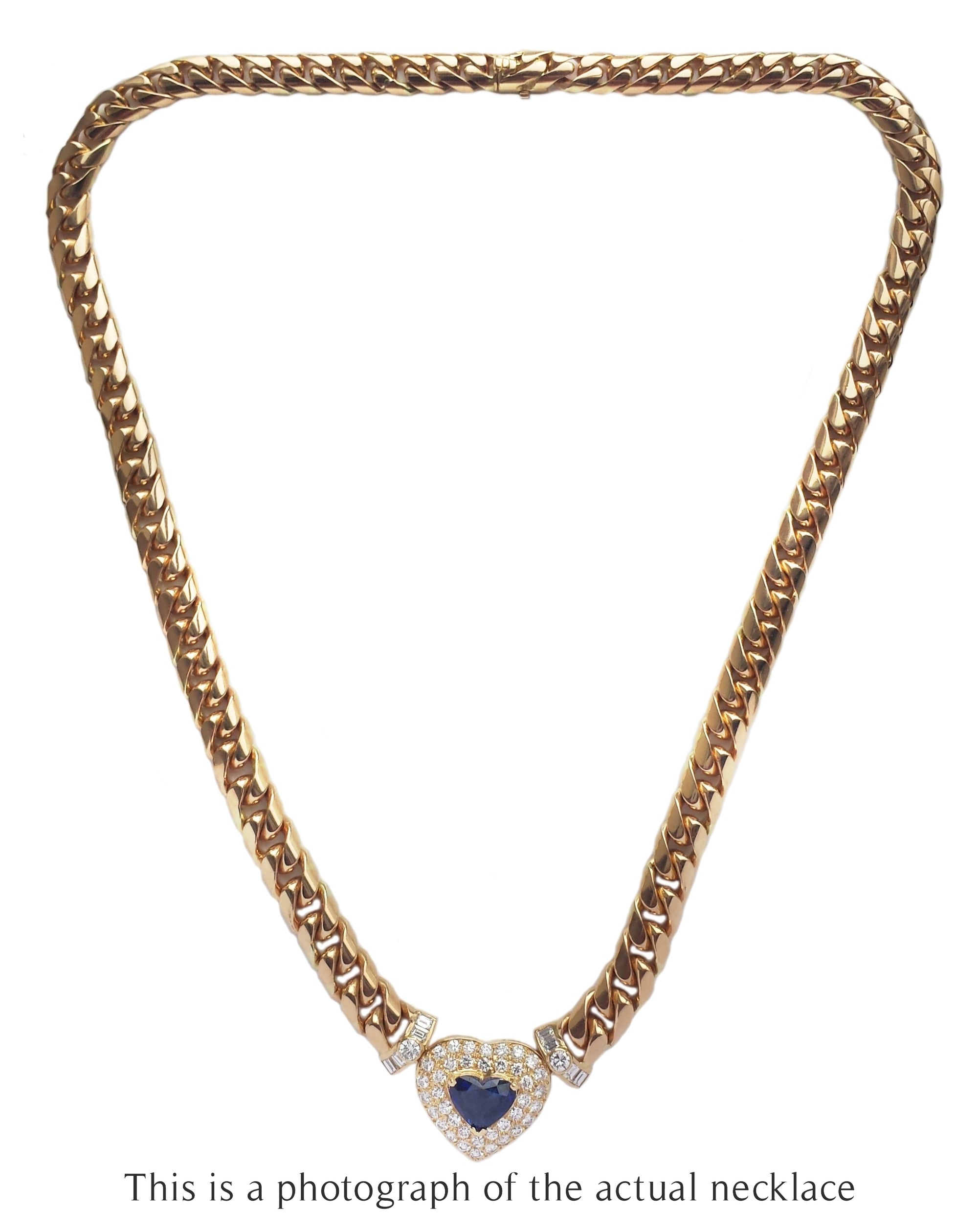 Adler Vintage 1990s Heart Curb Link Sapphire Diamond Necklace