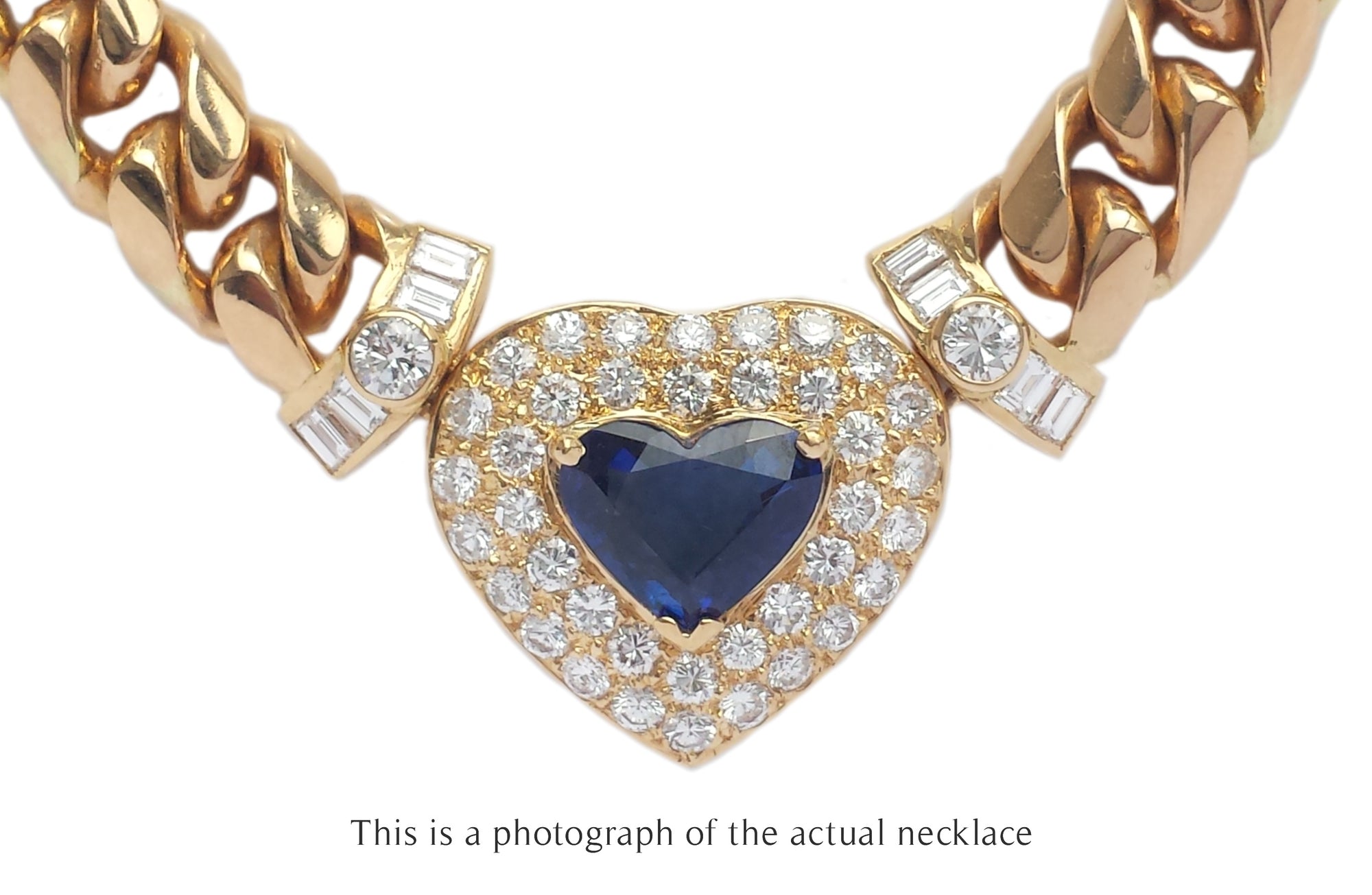 Adler Vintage 1990s Heart Curb Link Sapphire Diamond Necklace