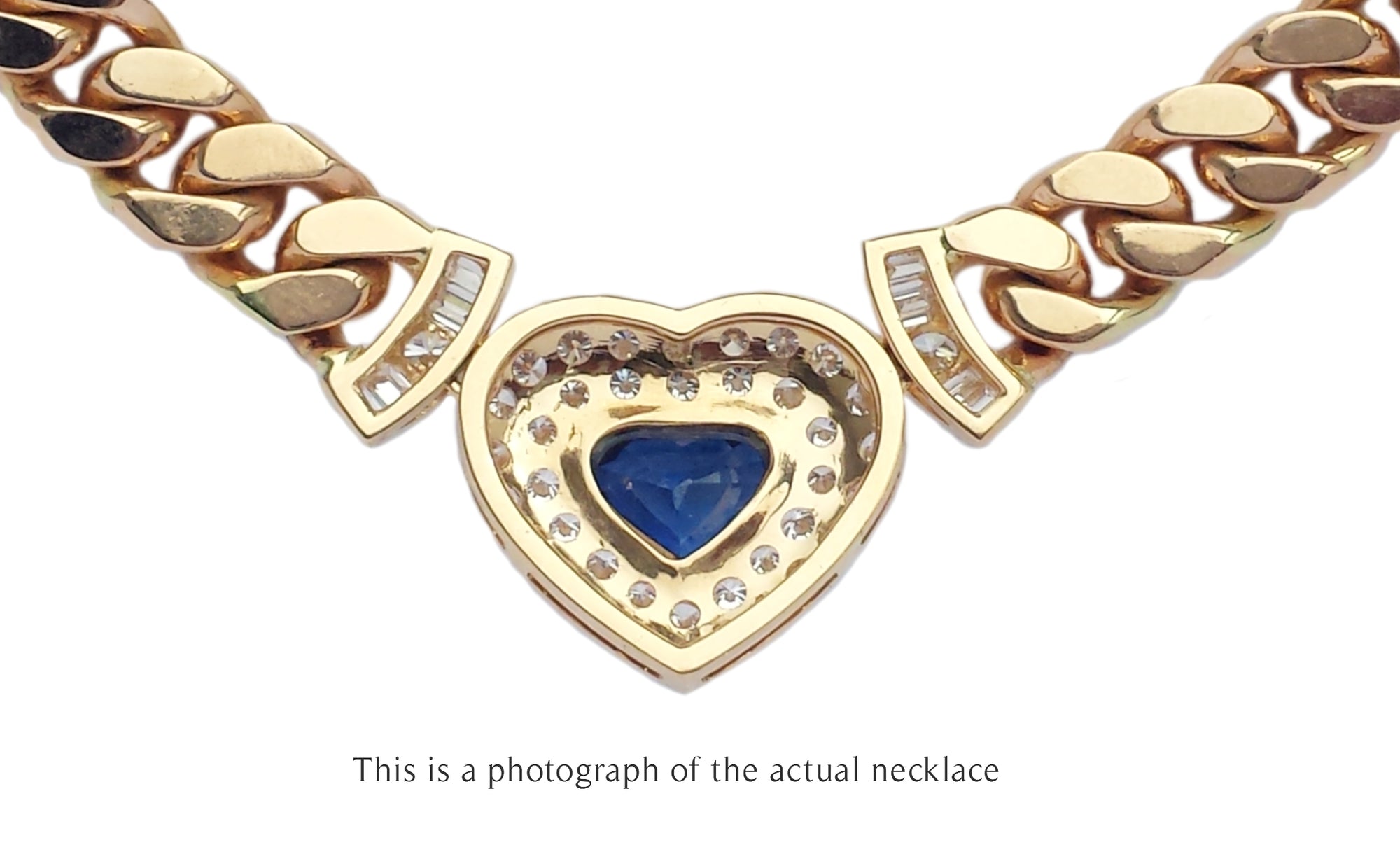 Adler Vintage 1990s Heart Curb Link Sapphire Diamond Necklace