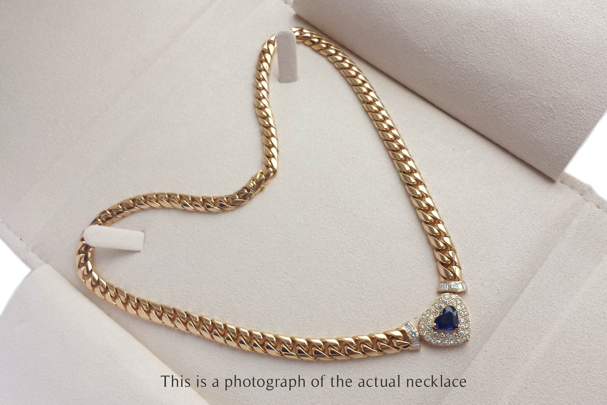 Adler Vintage 1990s Heart Curb Link Sapphire Diamond Necklace