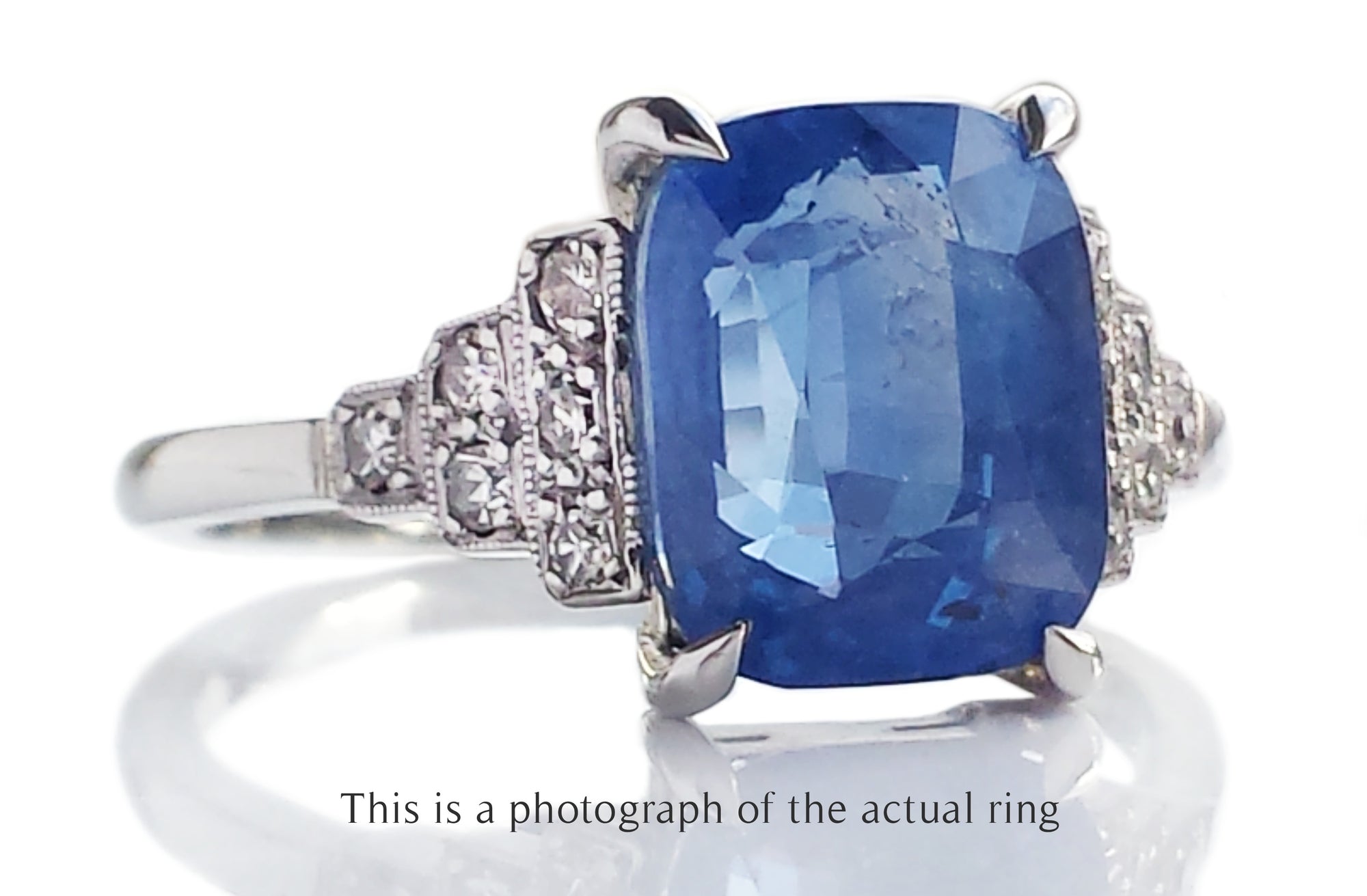 Art Deco Unheated Ceylon Sapphire Diamond Engagement Ring
