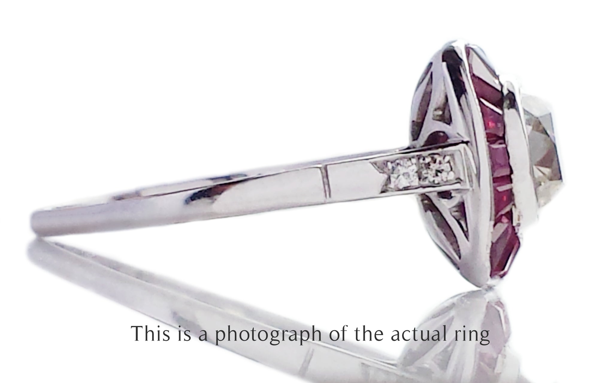 Art Deco Old Mine Cut Diamond and Natural Ruby Target Ring