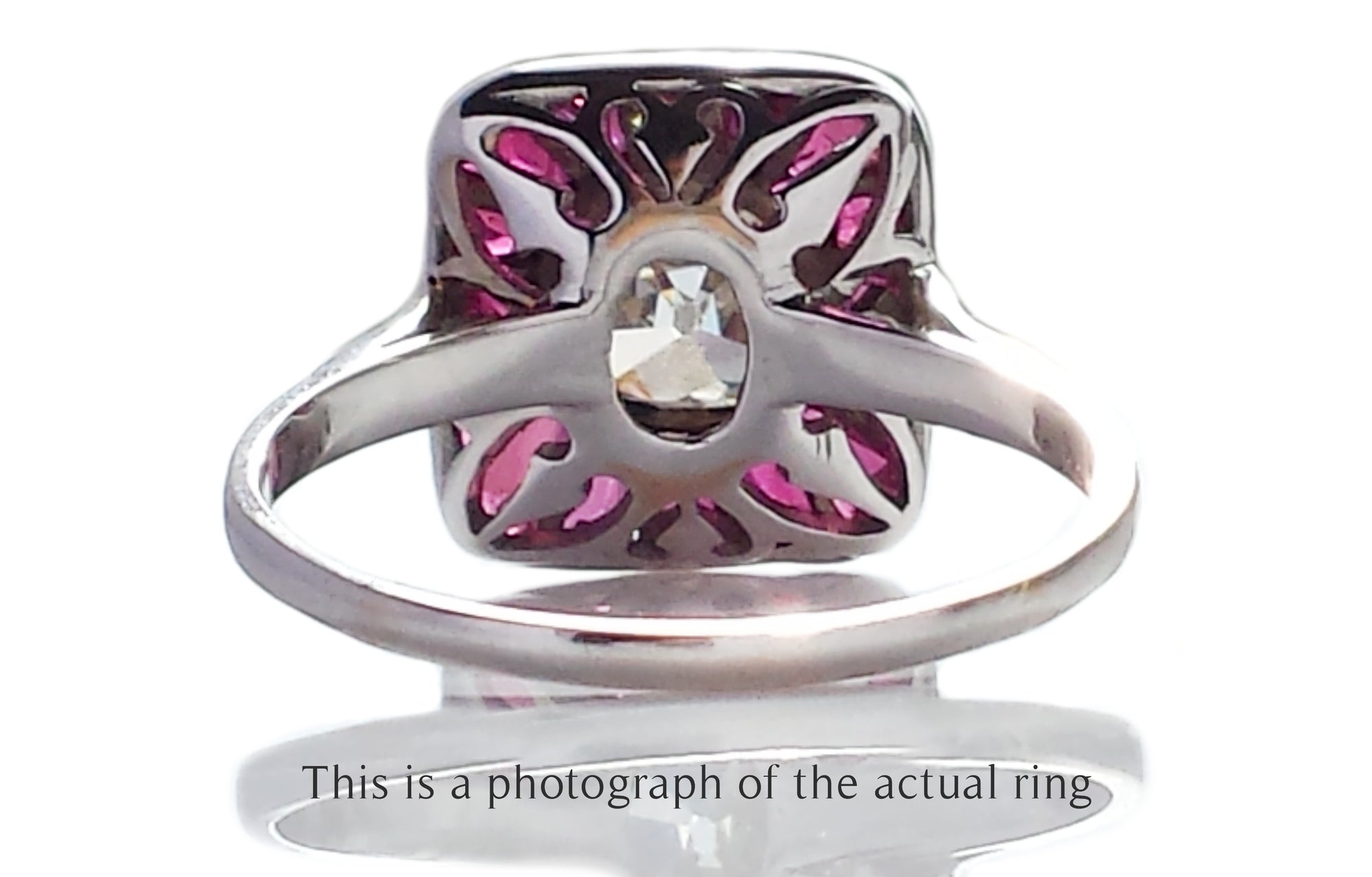 Art Deco Old Mine Cut Diamond and Natural Ruby Target Ring