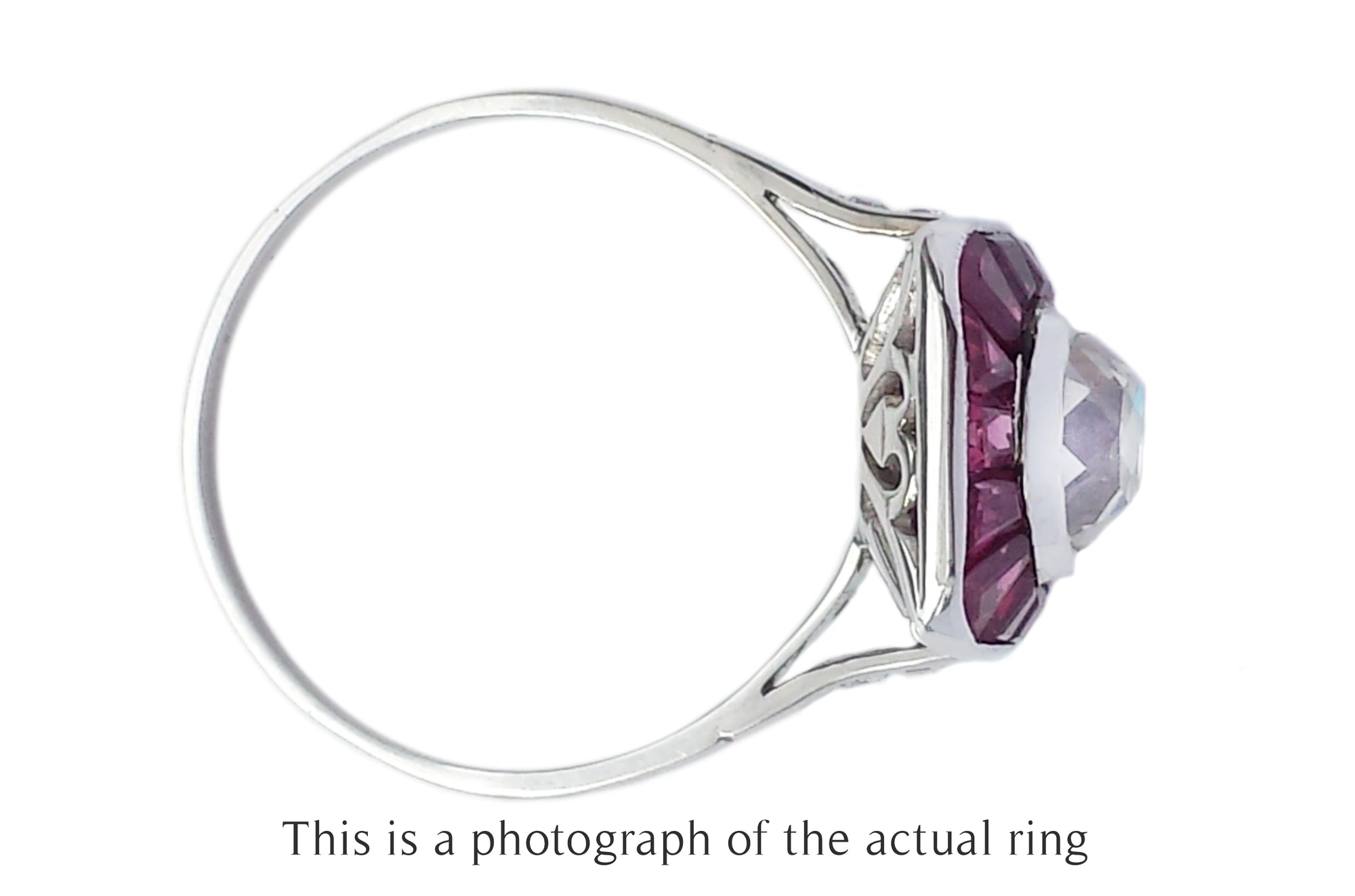 Art Deco Old Mine Cut Diamond and Natural Ruby Target Ring