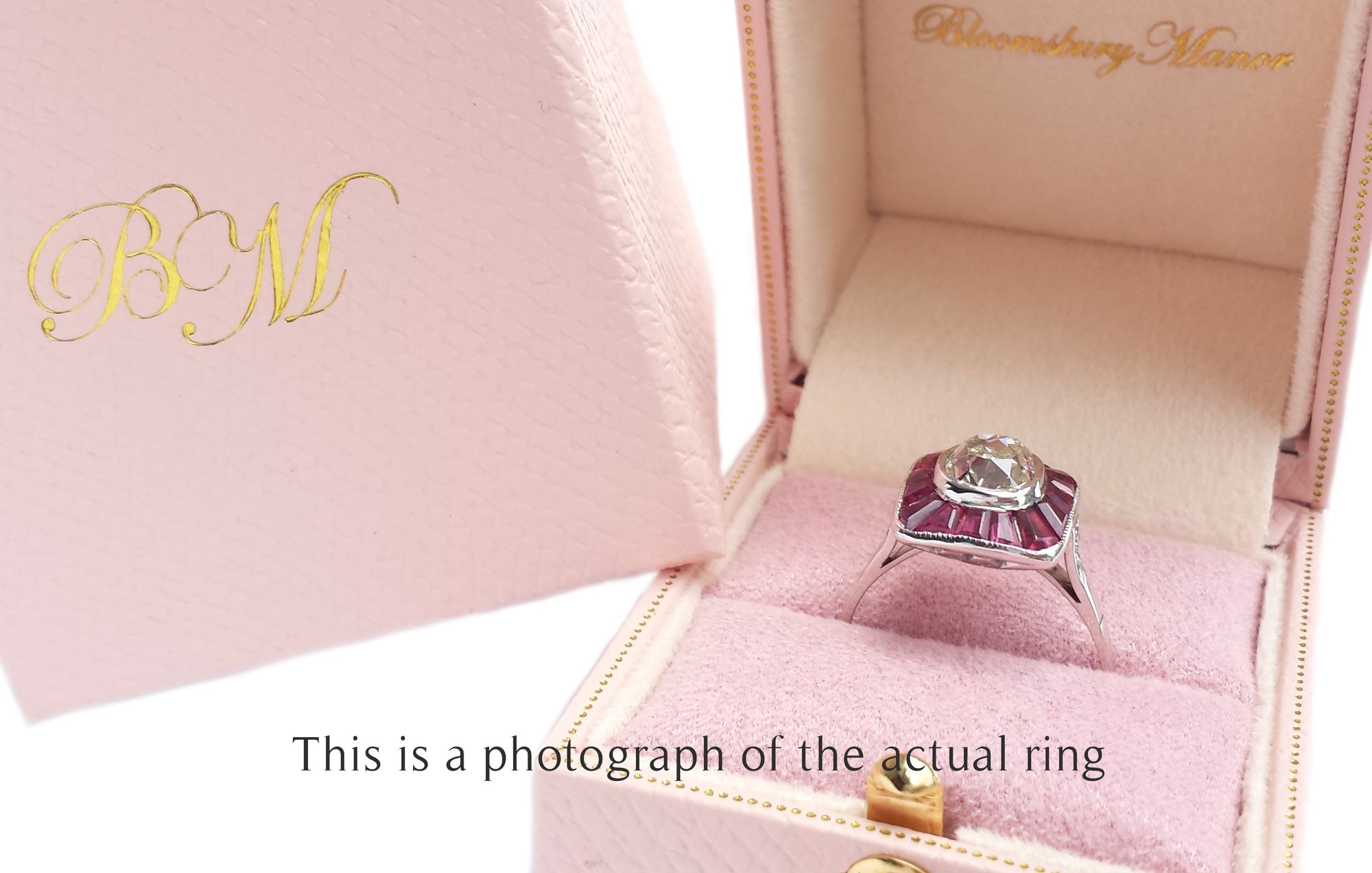 Art Deco Old Mine Cut Diamond and Natural Ruby Target Ring