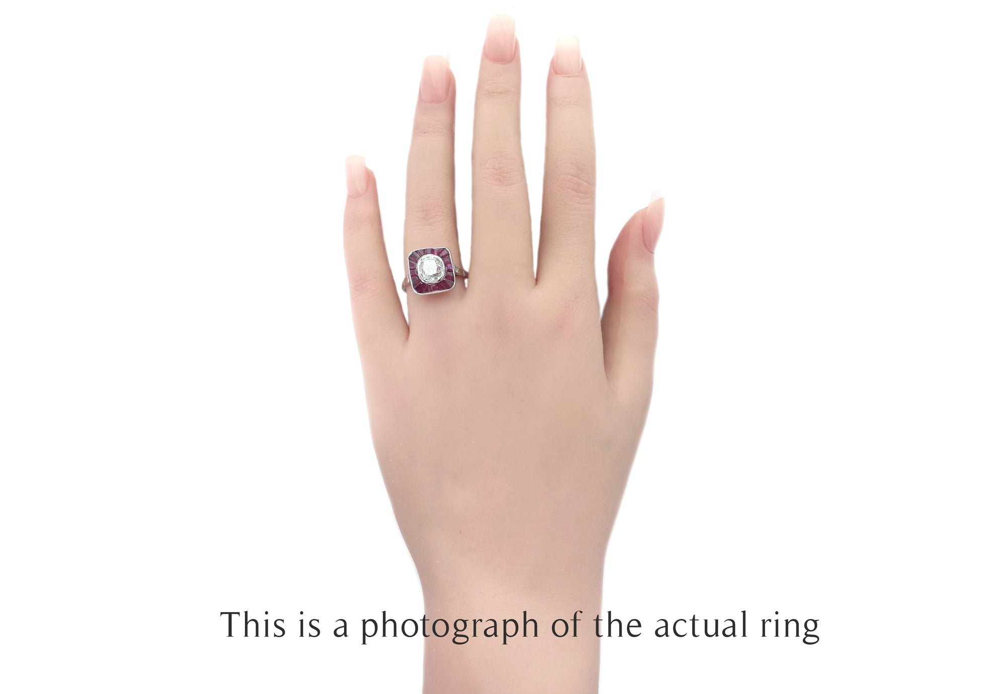 Art Deco Old Mine Cut Diamond and Natural Ruby Target Ring