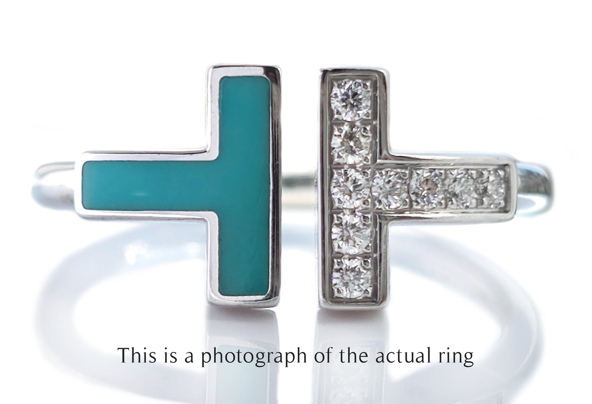 Tiffany & Co Turquoise Diamond 18k White Gold T Wire Ring
