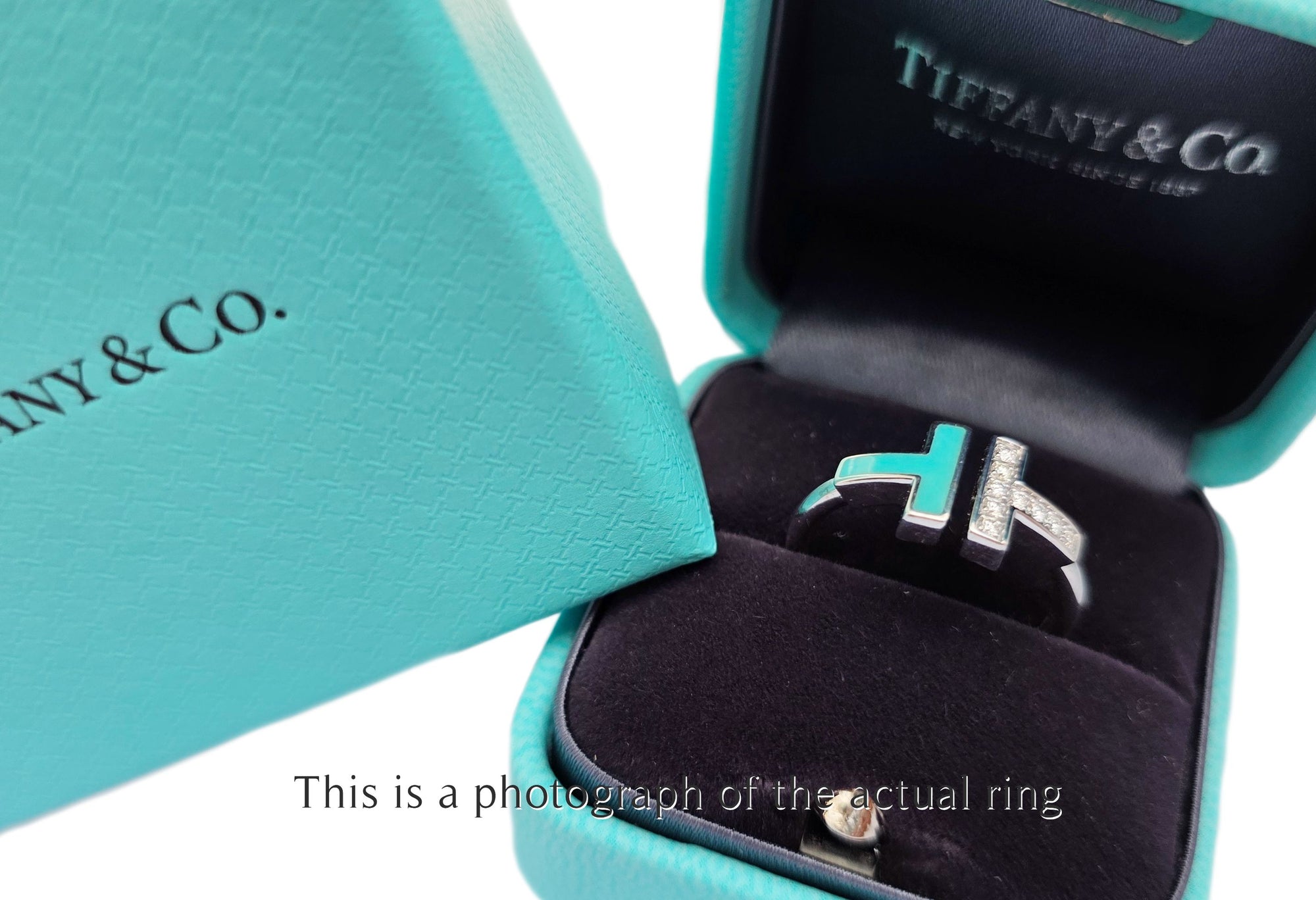 Tiffany & Co Turquoise Diamond 18k White Gold T Wire Ring