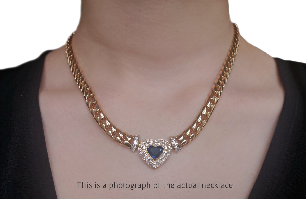 Adler 1990s Ceylon Sapphire & Diamond Necklace in 18k Yellow Gold - Bloomsbury Manor Ltd
