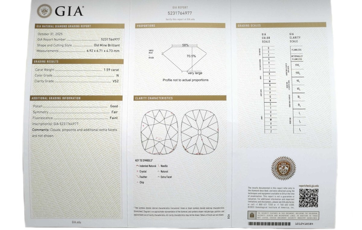 Antique 1920s 1.59ct N/VS2 Old Mine Cut Diamond Engagement Ring - Bloomsbury Manor Ltd
