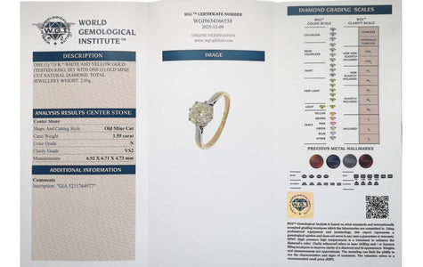 Antique 1920s 1.59ct N/VS2 Old Mine Cut Diamond Engagement Ring - Bloomsbury Manor Ltd