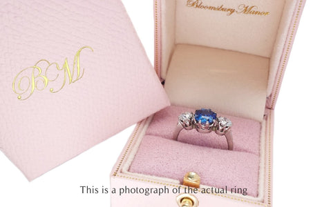 Antique Edwardian 3 Stone Unheated Ceylon Sapphire & Old Cut Diamond Engagement Ring - Bloomsbury Manor Ltd