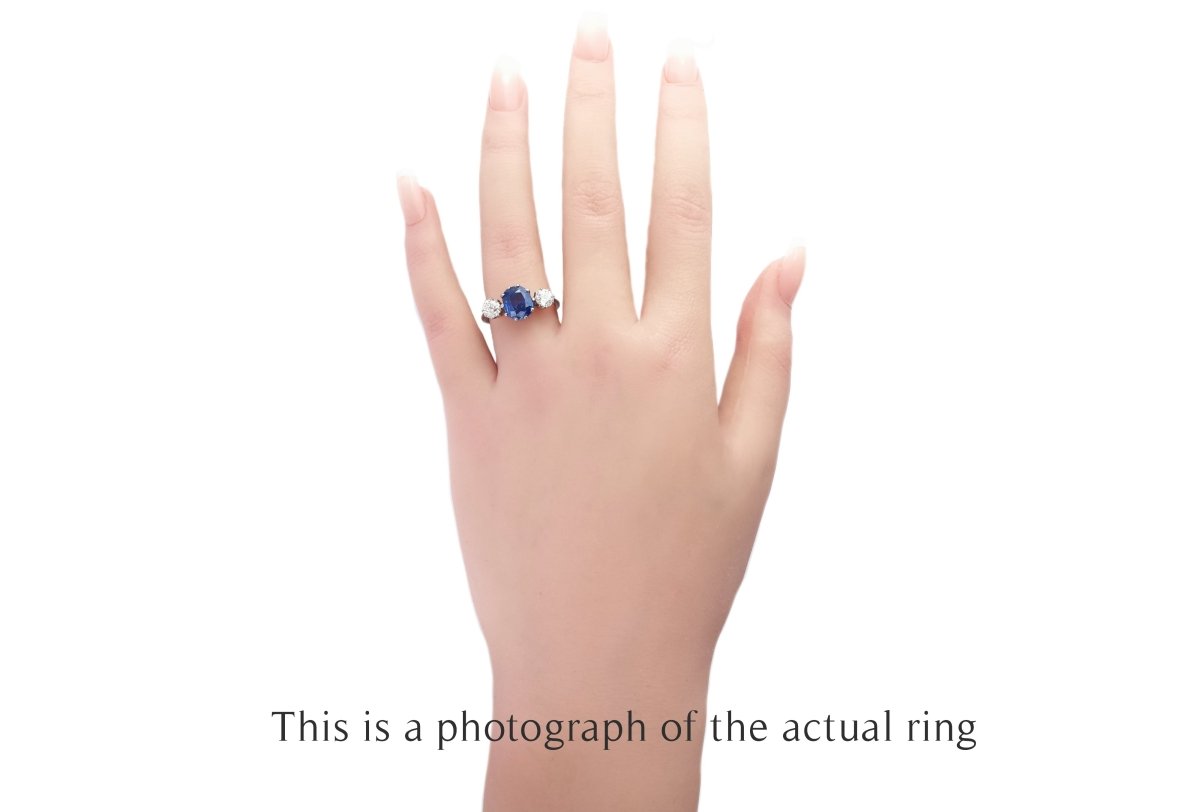 Antique Edwardian 3 Stone Unheated Ceylon Sapphire & Old Cut Diamond Engagement Ring - Bloomsbury Manor Ltd