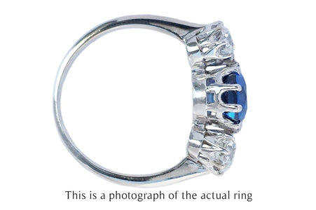 Antique Edwardian 3 Stone Unheated Ceylon Sapphire & Old Cut Diamond Engagement Ring - Bloomsbury Manor Ltd