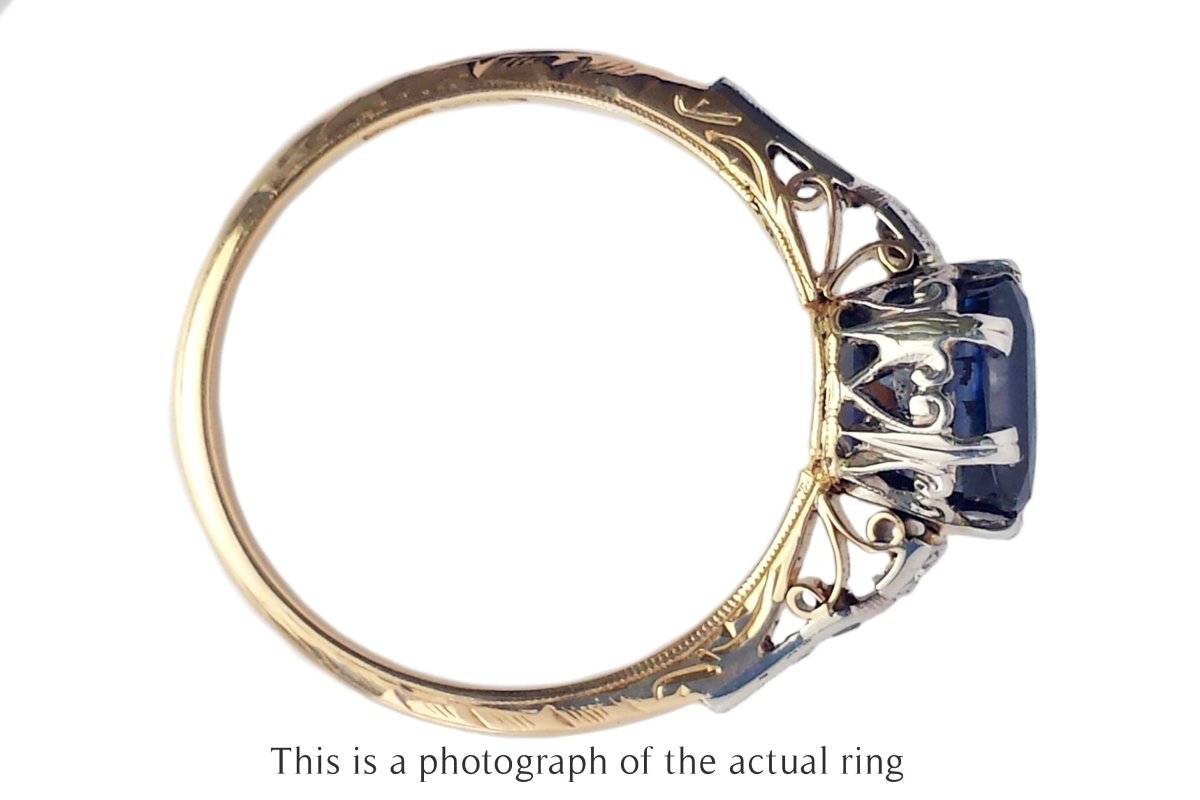 Antique Edwardian 4.65ct Unheated Ceylon Sapphire Diamond Engagement Ring - Bloomsbury Manor Ltd
