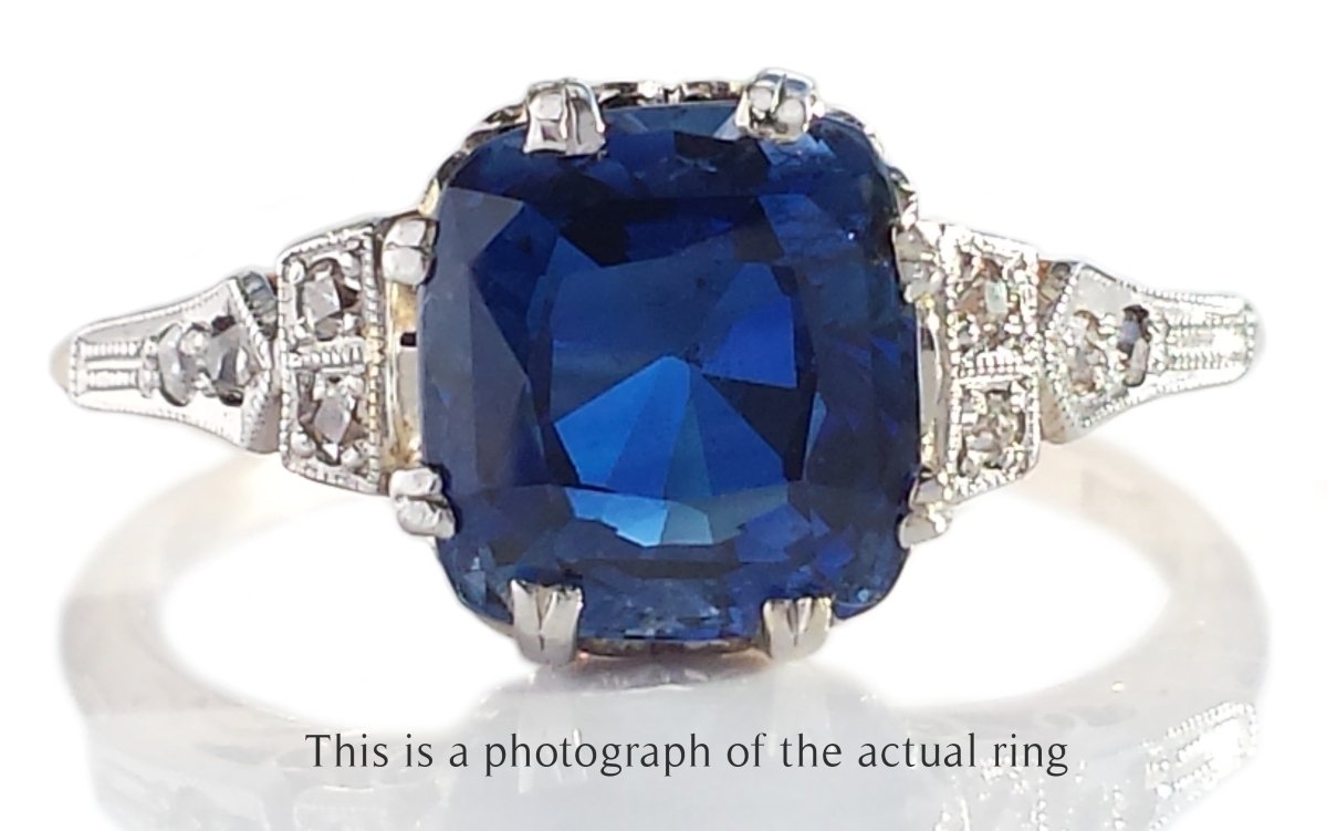 Antique Edwardian 4.65ct Unheated Ceylon Sapphire Diamond Engagement Ring - Bloomsbury Manor Ltd