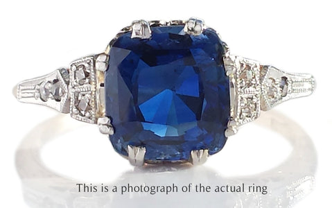 Antique Edwardian 4.65ct Unheated Ceylon Sapphire Diamond Engagement Ring - Bloomsbury Manor Ltd