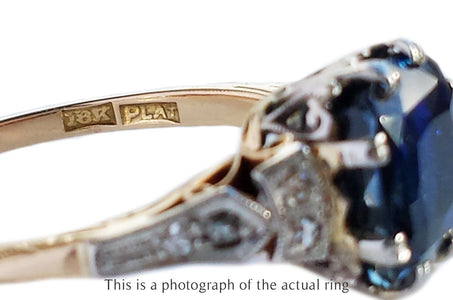 Antique Edwardian 4.65ct Unheated Ceylon Sapphire Diamond Engagement Ring - Bloomsbury Manor Ltd