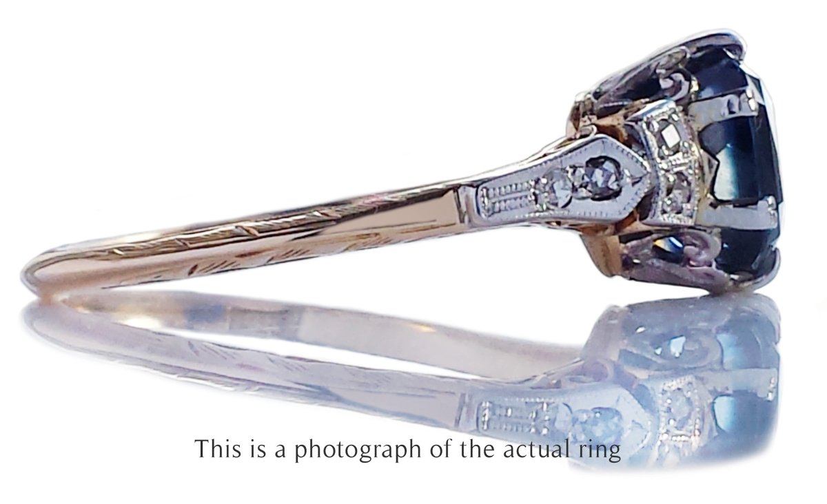 Antique Edwardian 4.65ct Unheated Ceylon Sapphire Diamond Engagement Ring - Bloomsbury Manor Ltd