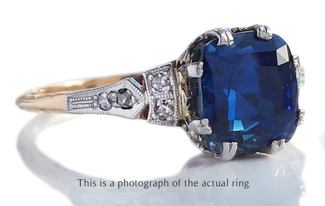 Antique Edwardian 4.65ct Unheated Ceylon Sapphire Diamond Engagement Ring - Bloomsbury Manor Ltd