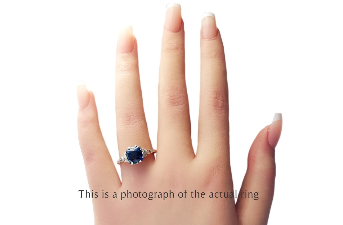 Antique Edwardian 4.65ct Unheated Ceylon Sapphire Diamond Engagement Ring - Bloomsbury Manor Ltd