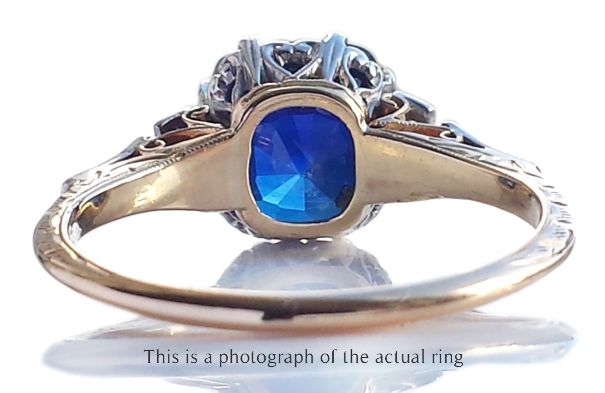 Antique Edwardian 4.65ct Unheated Ceylon Sapphire Diamond Engagement Ring - Bloomsbury Manor Ltd