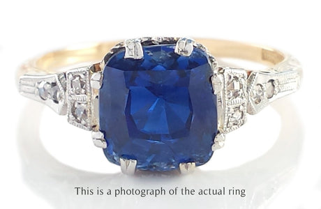 Antique Edwardian 4.65ct Unheated Ceylon Sapphire Diamond Engagement Ring - Bloomsbury Manor Ltd