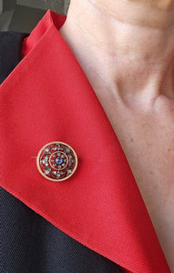 Antique French Sapphire & Rose Cut Diamond 18k Rose Gold & Silver Round Brooch - Bloomsbury Manor Ltd