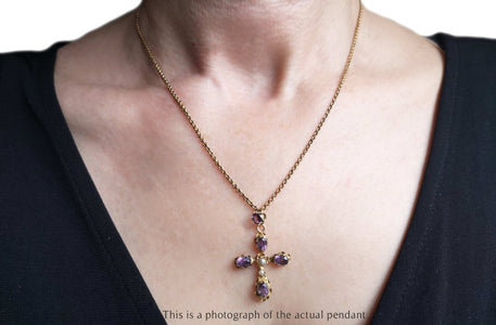 Antique French Victorian Amethyst Cross Pendant - Bloomsbury Manor Ltd