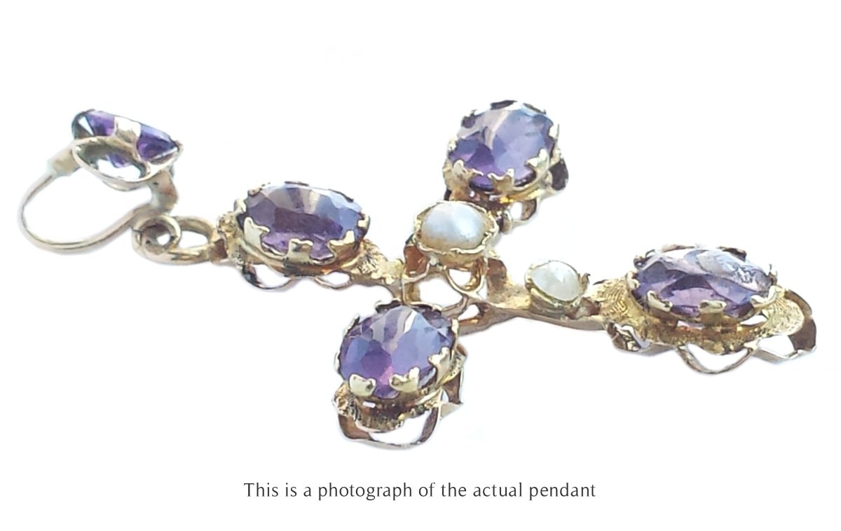Antique French Victorian Amethyst Cross Pendant - Bloomsbury Manor Ltd